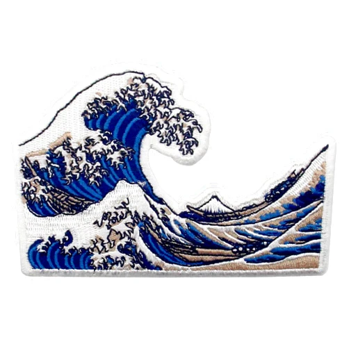 Rocking Planet Great Wave Off Kanagawa Patch Embroidered Biker Applique Iron On Sew On Emblem