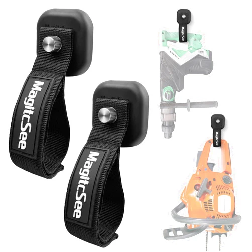 MagitcSee 2 Pack Heavy Duty Magnetic Hook Straps for Extension Cords, Powerful Cruise Garage Storage Hook Ties for Hanging Cables, Garden Hoses Ropes, Workshop Tool Box Magnet Organize Hangers for Tools