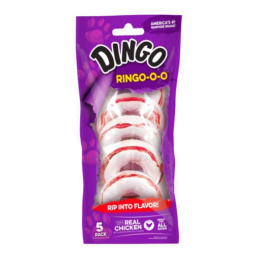 Dingo Ringo-o-o 5 Count, Ring-Shaped, Rawhide Chew For All Dogs