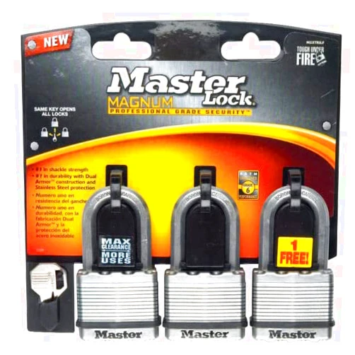 Master Lock 1-7/16 in. H x 5/16 in. W x 2 in. L Laminated Steel Ball Bearing Locking Padlock 3 pk