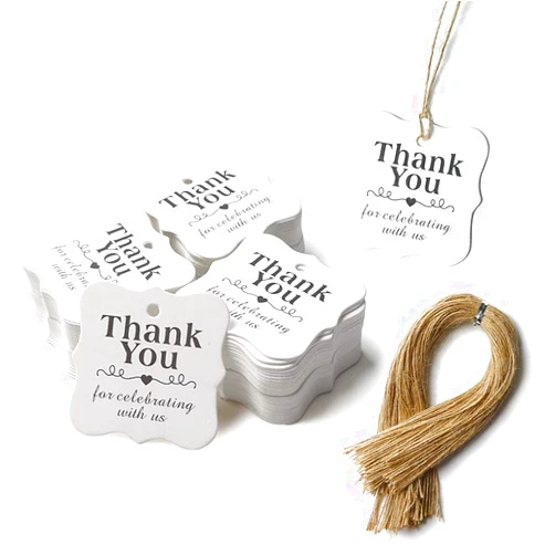 SallyFashion 150 PCS Paper Gift Tags Thank You Gift Tags with String for DIY Thanksgiving Day Halloween Christmas Wedding Party Favors