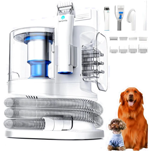 KANPETS Dog Vacuum for Shedding Grooming with Max 3.4L Dust Bin for Pet Hair Shedding & Cleaning, with 4 Grooming Tool, Electric Dog Hair Vacuumols,Dog Cat Pets Hair Cliper (Blue)