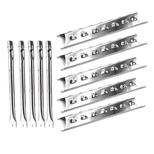 Hongso Replacement Repair Kit for Master Forge 3218LT, 3218LTN, L3218, 5 Burner Gas BBQ Grill SS Burners and Heat Plates (SPE181-5 SBE601-5)