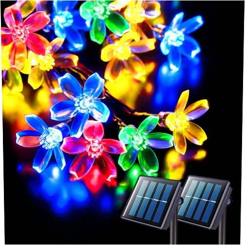 JMEXSUSS 2 Pack Solar Flower String Lights, Total 100LED Solar String Lights Outdoor Waterproof, 8 Mode Cherry Blossoms Solar Christmas Fairy Light for Fence Garden Yard Patio Tree Decor (Multi Color)
