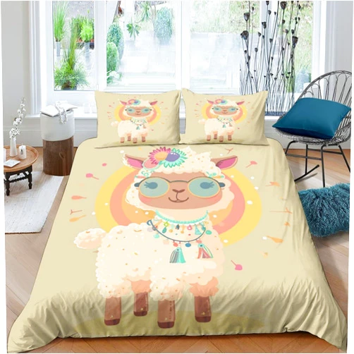 ZXCQWEASD Alpaca Comforter Covers Duvet Cover 3D Printed Colour Printing for Boys Girls Quilt Cover Soft Microfiber with Pillow Cases Bedding Set with Zipper Closure 3 Pieces Twin（173x218cm）, Style-3