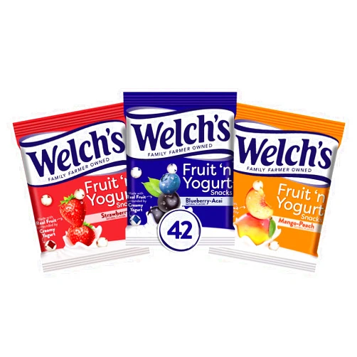 Welch's Fruit Snacks, Fruit 'n Yogurt Variety Pack, Strawberry, Blueberry Acai, Mango Peach, Bulk Pack, Individual Single Serve 0.7 oz Bags (Pack of 42)