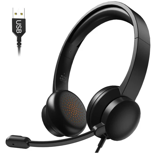 Masajoy USB Headset with Microphone for PC, Wired Headphones with Mic USB Headset with Noise Cancelling Microphone, Computer Headset with Microphone for Home Office Online Class Teams Skype（Black）