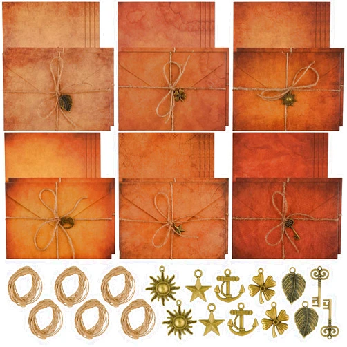 Zonon Vintage Stationary Paper and Envelopes Set, Writing Stationery Paper Letter and Envelopes Includes Sheets Antique Letter Papers, Kraft Envelopes, Retro Accessories, Rope (60 Pieces)