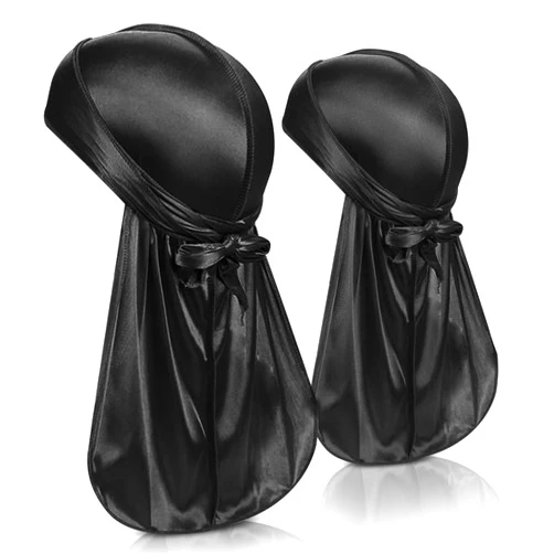 Selalu 2PCS Silky Durags, Satin Durag for Men Women Waves, Extra Long Tails (Black Black)