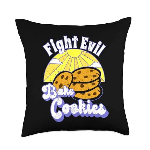 Fight Evil Make Baked Goods Happy Bread Baking Co. Fight Evil Bake Cookies Happy Hero Pastry Bread Baker Throw Pillow, 18x18, Multicolor