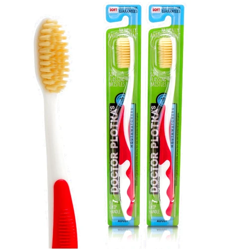 MOUTHWATCHERS Soft Flossing Manual Toothbrush for Adults, 2 Pack, Red, Ultra Clean, Good for Sensitive Teeth and Gums, By Dr. Plotka's