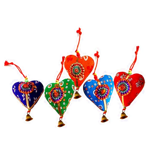 FIKIMOS Multicolor Set of 5 Heart Bell Festival Decorative Collectible Fabric