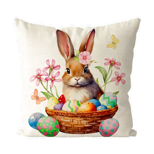 QIONG MENG Easter Pillow Covers 18x18 Inch Bunny Rabbit Eggs Throw Pillow Covers Happy Easter Decorative Pillowcase Cushion Case for Home Sofa Living Room Farmhouse Decorations