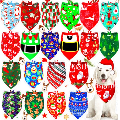Weewooday 20 Pieces Christmas Dog Bandanas for Dogs Santa Claus Christmas Tree Triangle Pet Bib Adjustable Pet Bandana Soft Doggy Kerchief Accessories for Pet Costume Accessories Decor