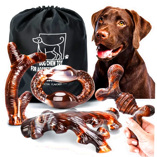 OSORD 4 Pack Dog Chew Toys for Aggressive Chewers - Tough Indestructible Dog Toys with Bacon Flavor- Durable Nylon Dog Bones Toy for Large Medium Breed - Dog Gifts