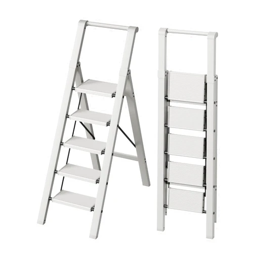 Mayi Plus 5 Step Ladder, Lightweight Folding Step Stool with ConvenientHandgrip, Aluminum 330lbs Capacity Step Ladder forOffice,Household,Kitchen,Library(Grey) 435