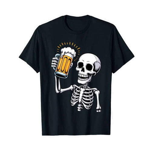 Halloween Skeleton Drinker Drinking Beer Costume Funny Brewer Halloween Costume Spooky Skeleton Beer Lovers T-Shirt