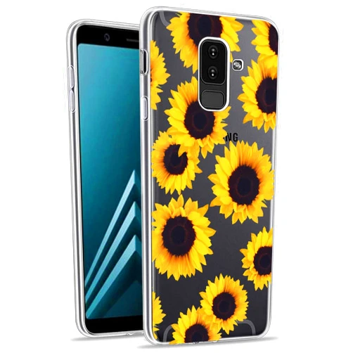 Booceicd Galaxy A6 2018 Case, A6 2018 Case for Girls Women, Shockproof Clear Floral Pattern Soft Flexible TPU Back Slim Case Cover for Samsung Galaxy A6 (2018) (Sunflower)