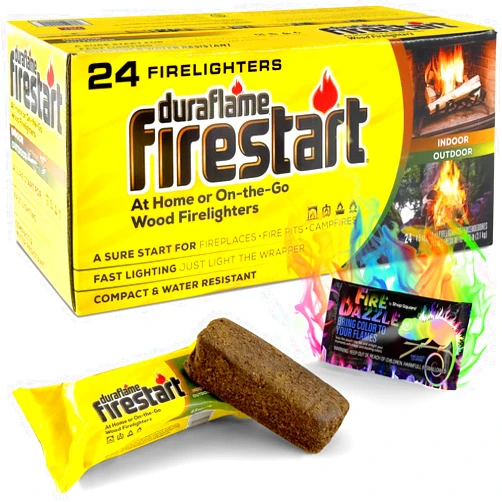 Shop Square Fire Starter for Indoor and Outdoor Use - Quick Ignition Fire Logs for BBQ, Fireplace, Fire Pit and Campfires (24 Pack) - Fire Starters for Campfires with 1 Bonus Fire Color Changing Packet