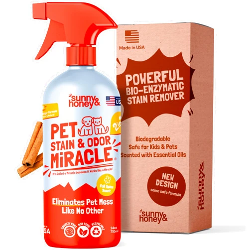Sunny & Honey Pet Stain & Odor Miracle - Enzyme Cleaner for Dog and Cat Urine, Feces, Vomit, Drool - Fall Spice Scent Carpet Spray - Enzymatic Formula (32 FL OZ Solution)