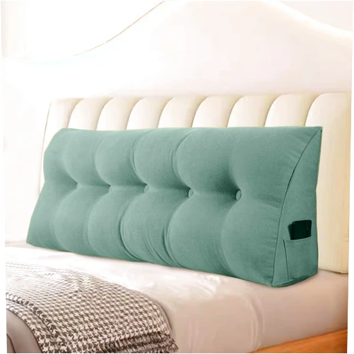 WUIOYNF Large Triangular Headboard Pillows Long Backrest Positioning Support Bolster Cushion for Daybed Fluffy Quality Plush Body Wedge Pillow with Removable Cover(Light green-24x8x20in)