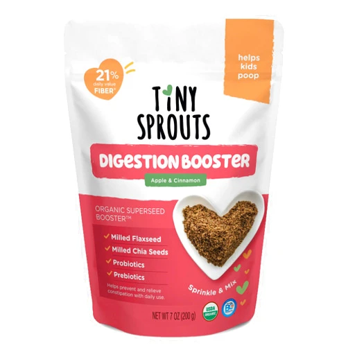 Tiny Sprouts Organic Superseed Boosters Organic Milled Chia & Flax Seed Digestion Blend with Vitamin D + PROBIOTICS Prebiotic Fiber Superseeds for 6M+ Babies Toddlers & Kids for Digestive Support (Apple & Cinnamon, 7oz x 1 Pack)