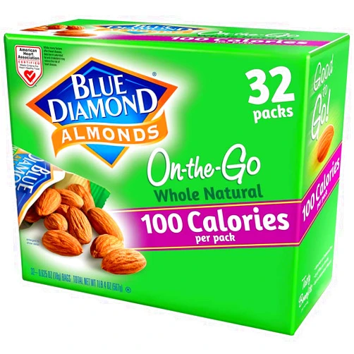 Blue Diamond Almonds Whole Natural Raw Snack Nuts, 100 Calorie Travel Bags, 32 count