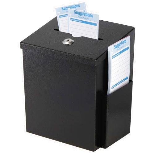 TOPZEA Suggestion Box with Slot and Lock, Wall Mounted Ballot & Donation Box, Metal Comment Collection Box Key Drop Box with 50 Free Suggestion Cards for Office, Hotel, Church, Black, 9