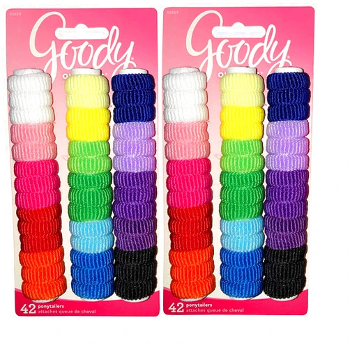 Goody 32819 Ouchless Tiny Terry Ponytailers, Assorted Colors, 42 Piece Per Blister Pack; Pack of 2 Blister Packs (84 Total Pieces)