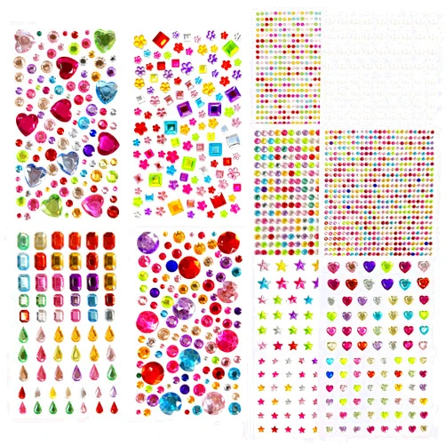 DOCLWF 2785pcs Gem Stickers, Self Adhesive Gems for Crafts, Acrylic Bling Heart Stickers, Jewel Stickers Crafts self Adhesive, Assorted Shapes Jewels Rhinestones Stickers, Craft Supplies for Kids