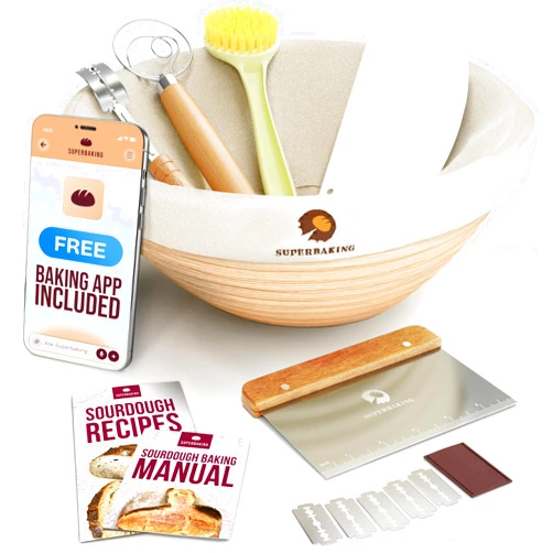 Superbaking Banneton Bread Proofing Basket, Sourdough Bread Baking Supplies, Round 9 Inch Sourdough Starter Kit, Proofing Basket for Baking, Bread Making Supplies Tools, Banneton Basket Gift Set