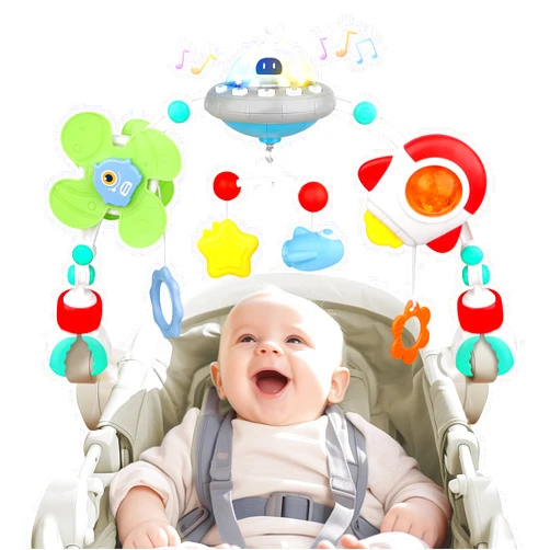 Qesfir Musical Baby Stroller Arch Toys, Travel Car Seat Toys, Baby Play Arch Crib Accessory Toys, Mobile for Bassinet, Pram Activity Arch Bar Toys for Babies Infants