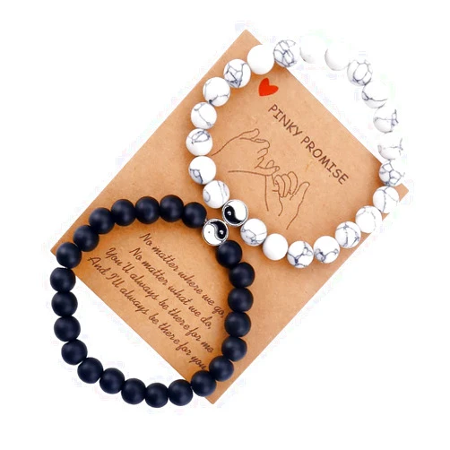 SUMMER LOVE Best Friend Bracelets Couples Bracelets for 2 Matching Yin Yang His and Her Lover Bracelet Jewelry for Bff Friendship Relationship Boyfriend Girlfriend Valentines Gift (Black white bead-Yin Yang)