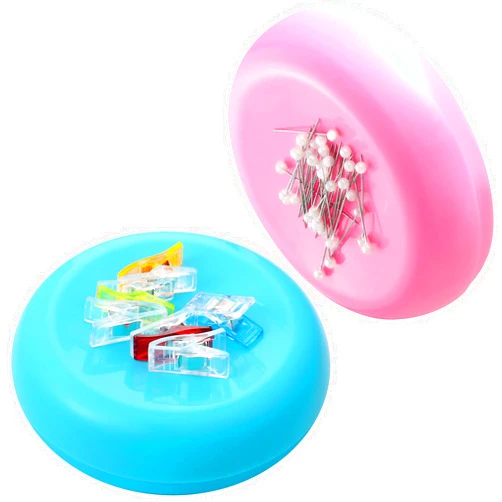 Waydress 2 Pieces Magnetic Pin Holder Sewing Pincushion Round Paper Clip Holder Magnetic Cushion Sewing Pin Push Hairclip Storage Case Needle Cushion for Sewing DIY Project(Blue, Pink)