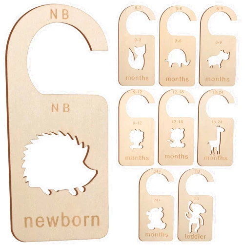 Zhijie Baby Closet Dividers, 9 PCS Double Sided Baby Clothes Organizer from Newborn to Toddler Wooden Nursery Decor Dividers with Animal Carving Patterns for Boy Girls Shower Birthday Gift
