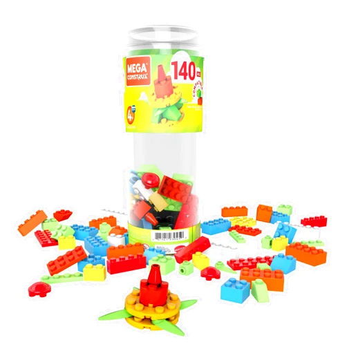 MEGA Construx Kids Blocks Toy Set, Open-Ended Building Bricks Tube with 140 Pieces in Fluorescent Colors, Ages 4+ Years