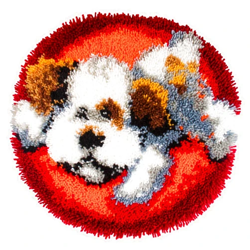 Pluzluce DIY Craft Latch Hook Rug Kits, 19x19 inches Pattern Printed Canvas DIY Carpet Crochet Yarn Kits -Handcraft Cushion Crocheting Hook Set Home Decoration for Family Friends Adults and Kids (Dog)