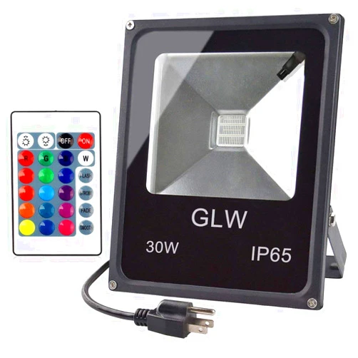 GLW LED RGB Flood Light Stage Lighting, 30W Outdoor Color Changing Lights with Remote Control, IP65 Waterproof Dimmable Wall Washer Light, Flood Lamp 16 Colors 4 Modes with US 3-Plug