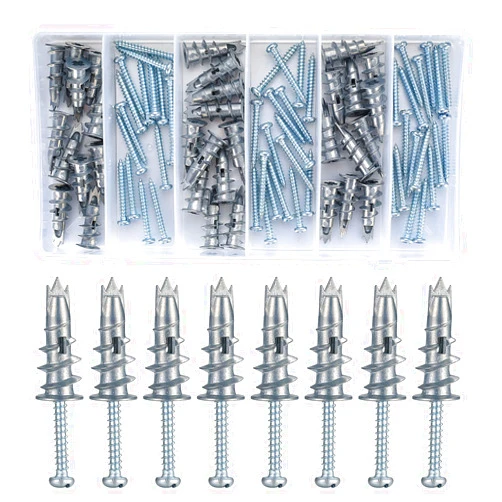 Qiwuhai 120 Pcs Self-Drilling Drywall Anchors with Screws, Zinc Heavy Duty Metal Wall Anchors and Stainless Steel Screws Kit, Hollow Door Wall Screws and Anchors Set for Drywall Hanging and Mounting