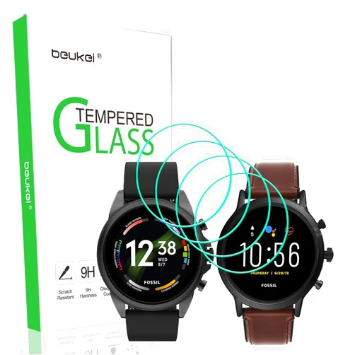 beukei (4 Pack) Designed for Fossil Gen 5 Carlyle HR/Fossil Men's GEN 6 / Women's GEN 6 Smartwatch Screen Protector Tempered Glass, 9H Hardness