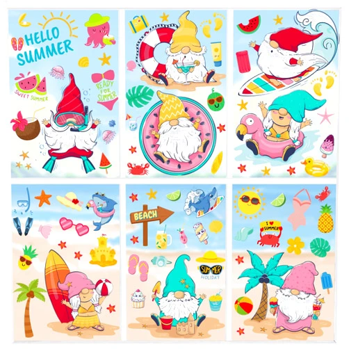 Auzesto 96Pcs Summer Window Clings, Double Sided Beach Hawaii Gnomes Summer Window Stickers Summer Window Decorations Hello Summer Window Decals for School Home Office Summer Party Decoration