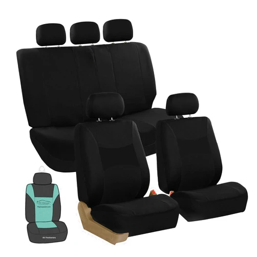 FH Group Light Breathable Durable Washable Flat Foam Padding Cloth Full Set Car Seat Covers, Airbag & Split Compatible w Gift - Universal Fit for Cars Trucks and SUVs (Black)