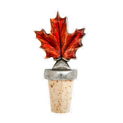 Danforth Maple Leaf Fall/Autumn Bottle Stopper, Pewter, Natural Cork - Handcrafted, Made In USA