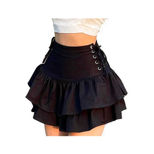 Win2win Women Gothic Skirt Fairy Grunge Aesthetic Mall Goth Mini Skirts 2000s E Girl Clothing Fluffy Ruffle Lace-Up