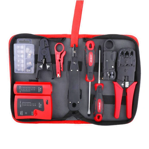 Hi-Spec 9pc Network Cable Tester Tool Kit Set for CAT5, CAT6, RJ11, RJ45. Ethernet LAN Crimper, Punchdown, Coax Stripper & More