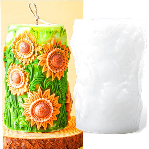 Dacies 3D Carved Sunflower Pillar Candle Molds for DIY Blooming Flower Cylinder Candle Making Silicone Mould Handmade Candle Wax Mould Flowers Soap Mold Plaster Epoxy Resin Crafts Supplies Wedding Home Decor