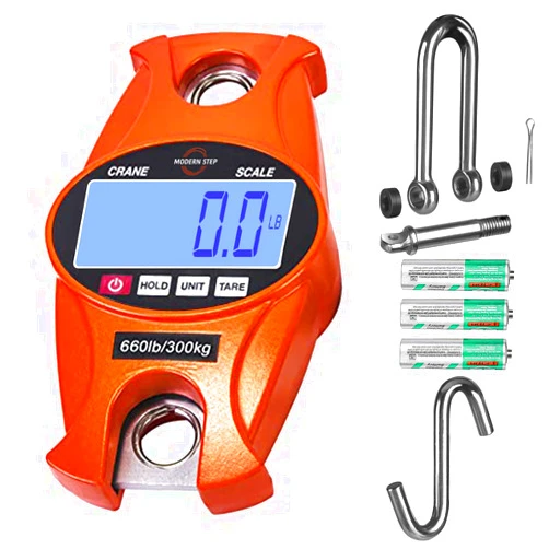 MODERN STEP Digital Hanging Scale 660 LB 300 KG Cast Aluminum Case - Professional Heavy Duty Waterproof Fish Scale - Portable Durable Crane Scale for Luggage Weight Suitcase Hunting Farm Bow Fishing Scale
