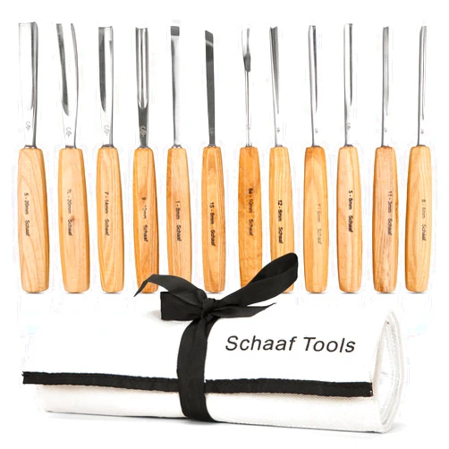 Schaaf Wood Carving Tools Set of 12 Chisels with Canvas Case | Wood Chisels for Woodworking | Wood Working Tools and Accessories | Wood Carving Chisels | Razor Sharp CR-V 60 Steel Blades | Wood Chisel
