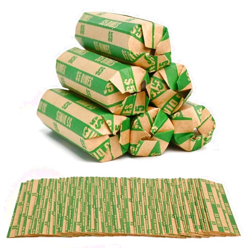 L LIKED 105 PCS Striped Flat Coin Wrappers Dimes Rolls Only, Green (105 PCS - Dimes)
