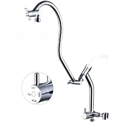G-Promise All Metal Shower Diverter with Low Handheld Holder and 13 Inch Curved Adjustable Shower Head Extension Arm, 3-Way Diverter Valve with Pause Mode (Chrome)